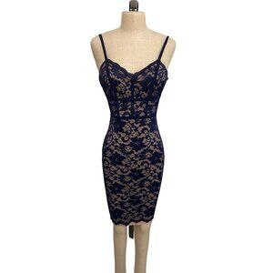 B. Darlin Womens Lace Bodycon Dress Size 5/6 Navy Blue & Nude Fitted